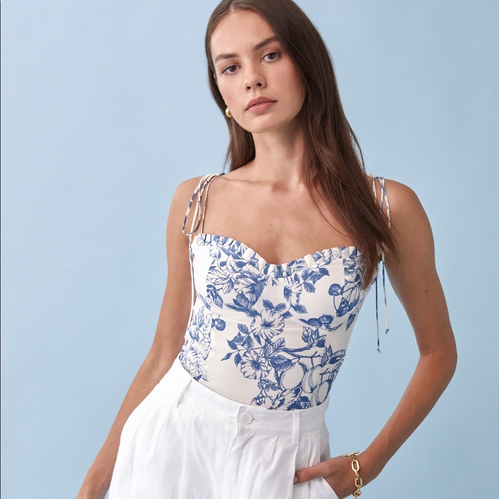 Reformation Blue and White Floral Tank Top